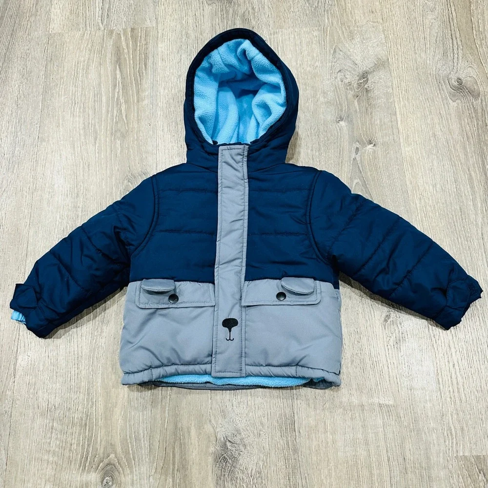 Carters 2T Kids Navy Blue Grey Fleece Lined Hooded Puffer Jacket 24M C2226536-LW